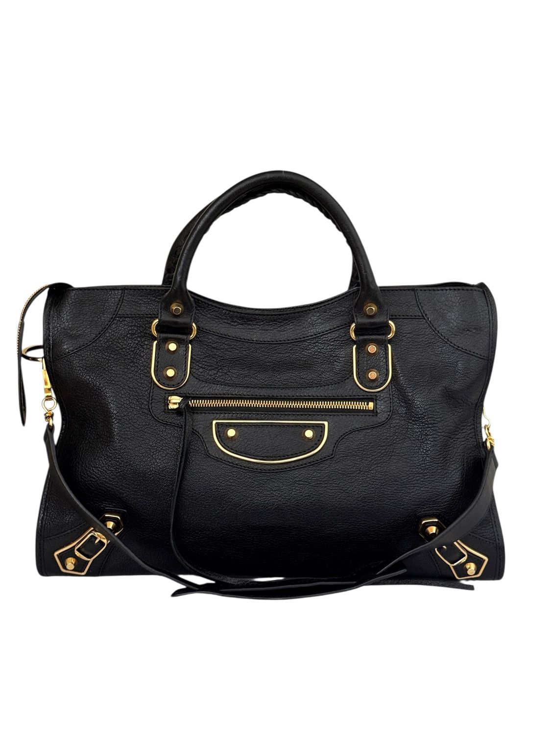 BALENCIAGA BLACK LEATHER METAL EDGE CITY BAG