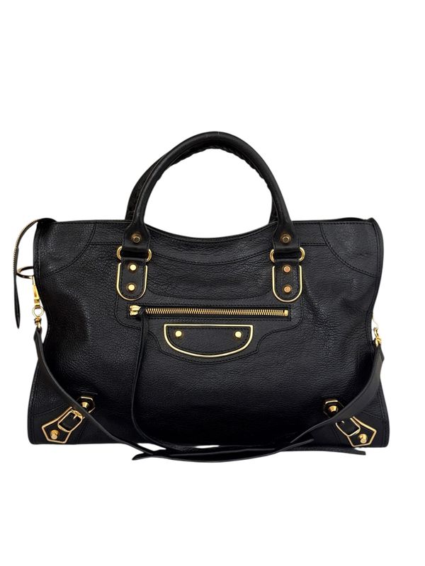 BALENCIAGA BLACK LEATHER METAL EDGE CITY BAG
