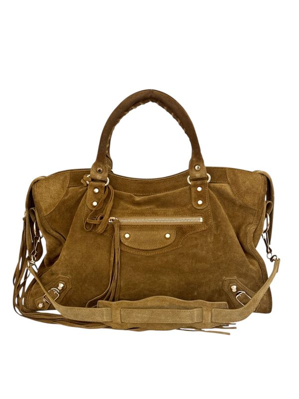 BALENCIAGA BROWN SUEDE CLASSIC CITY BAG