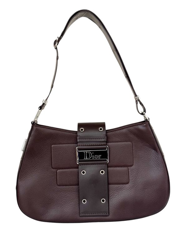 RARE CHRISTIAN DIOR VINTAGE STREET CHIC BROWN LEATHER SHOULDER BAG / GALLIANO ERA