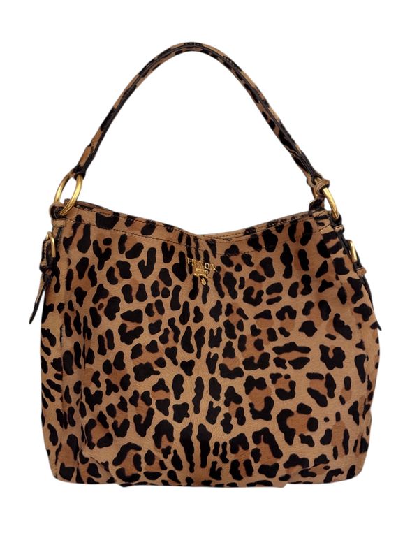 PRADA CHEETAH ANIMAL PRINT PONY HAIR SHOULDER HOBO BAG