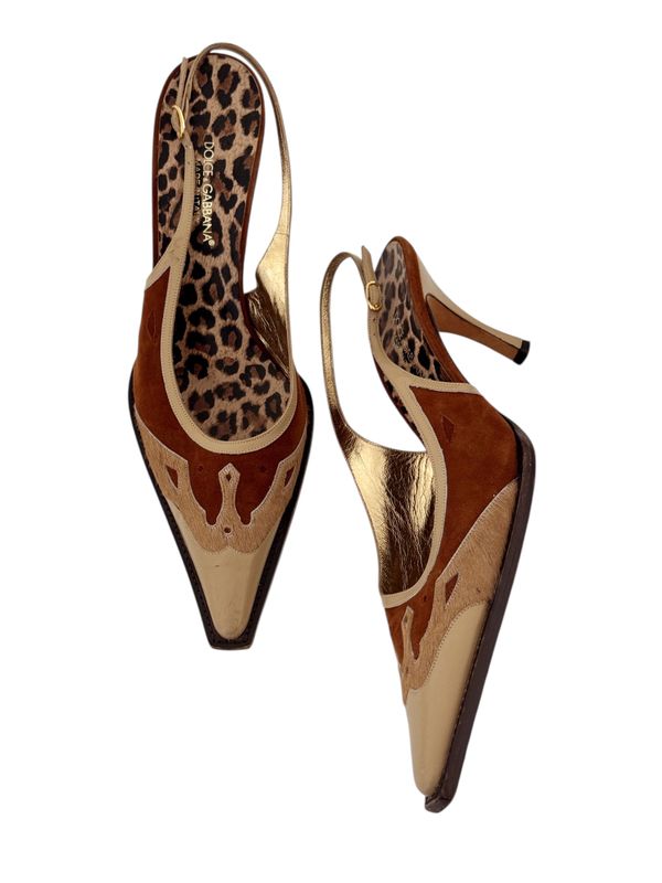 DOLCE &amp; GABBANA SUEDE LEATHER WESTERN SLINGBACK HEELS / IT 41