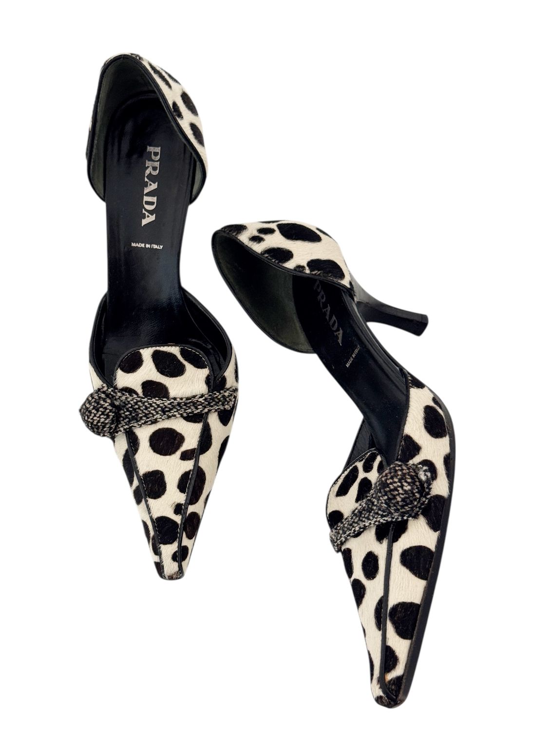 PRADA ANIMAL PRINT PONY HAIR LEATHER MULES HEELS / IT 37