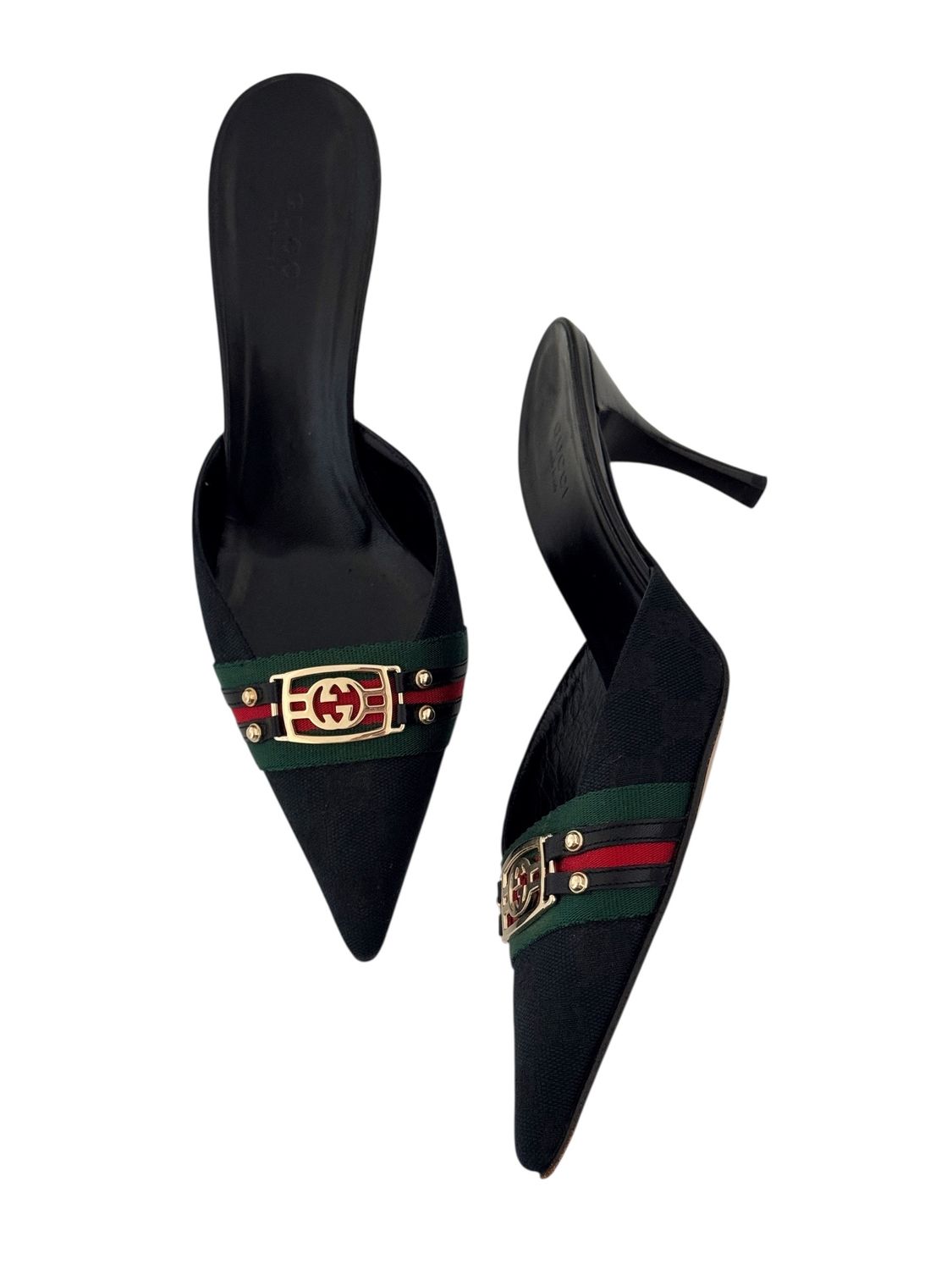 GUCCI GG MONOGRAM WEBBING MULES / IT 38