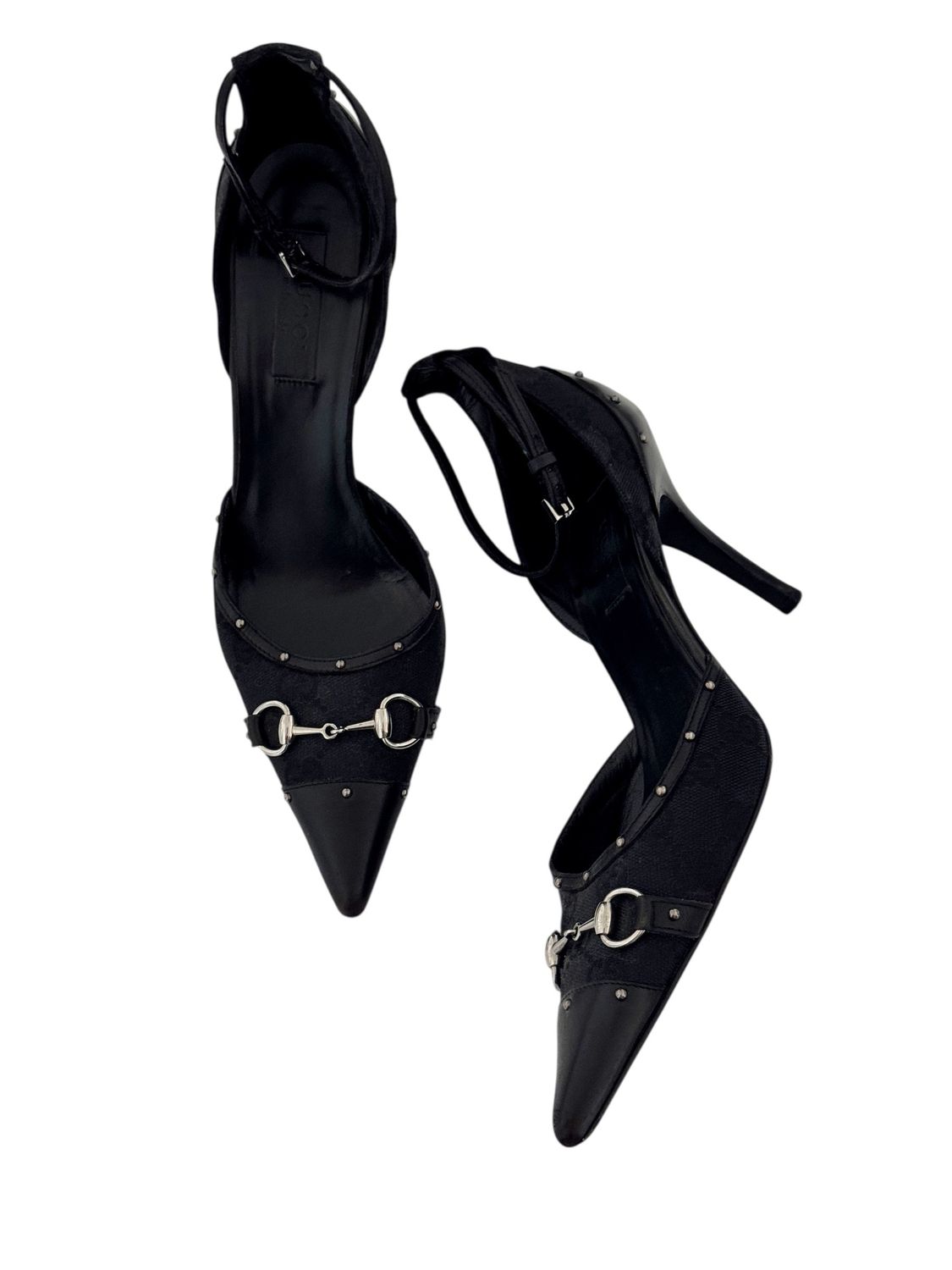 GUCCI GG MONOGRAM WEBBING HORSEBIT HEELS /  7