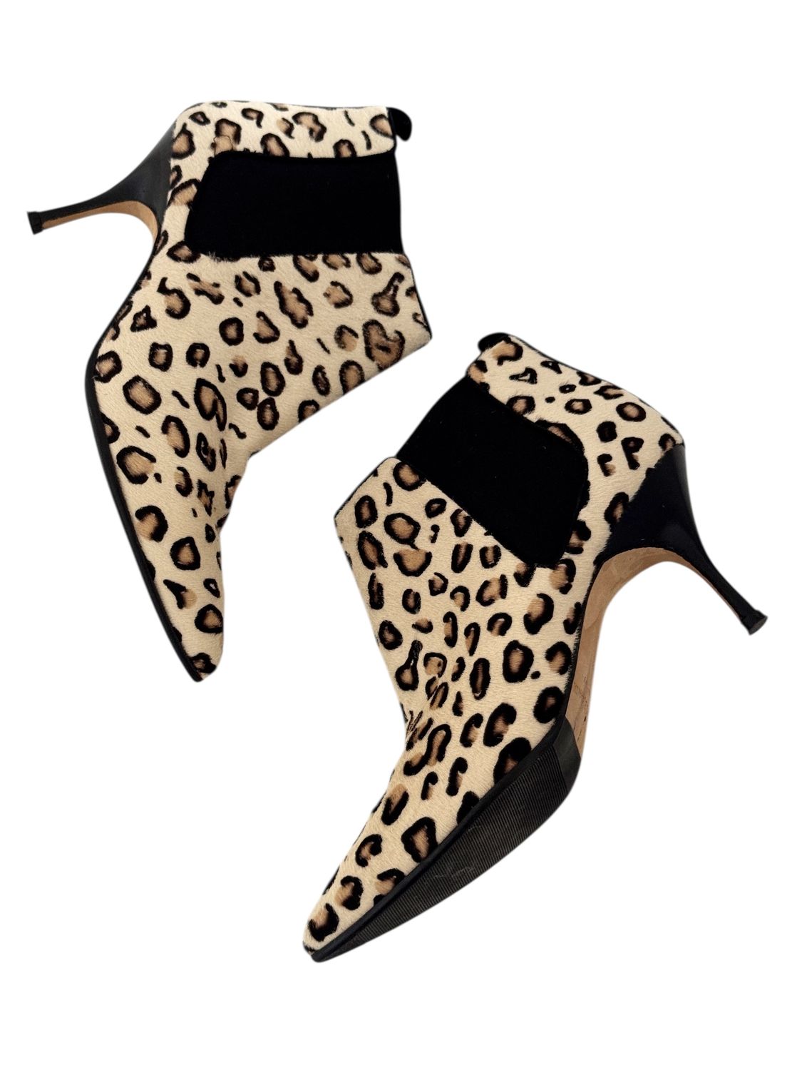 MANOLO BLAHNIK LEOPARD PRINT PONY HAIR BOOTS HEELS / IT 36