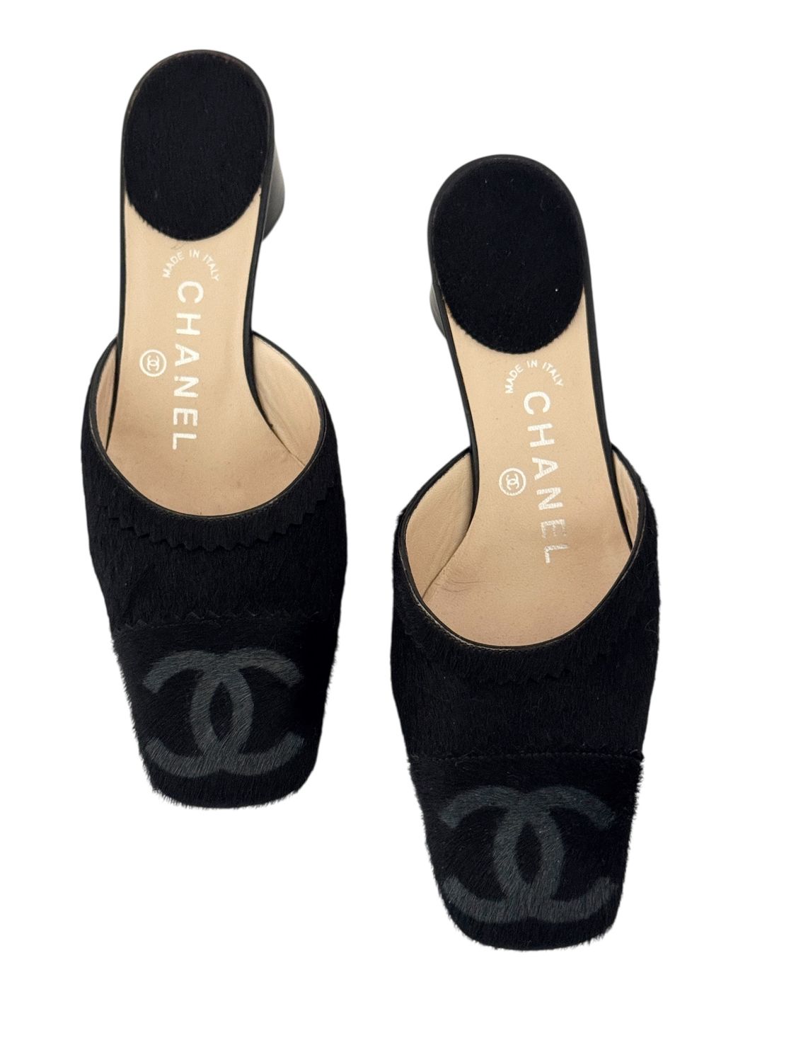 CHANEL VINTAGE CC PONY HAIR MULES HEELS / IT 36.5