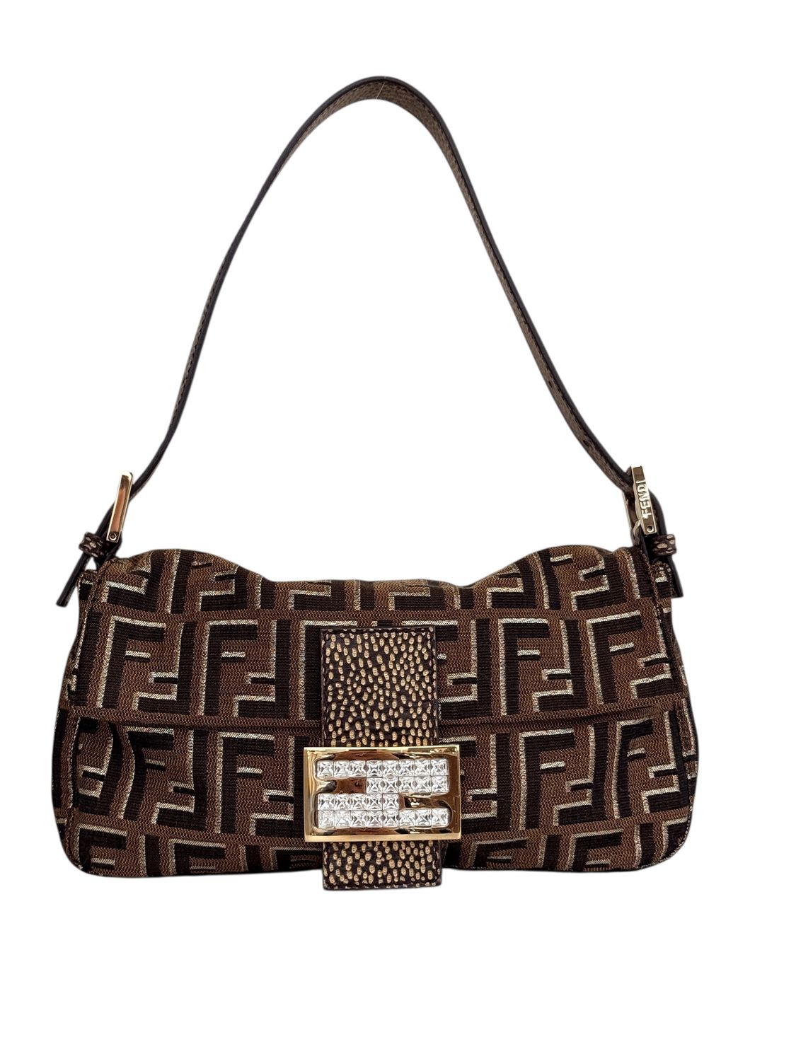 FENDI VINTAGE FF METALLIC ZUCCA BAGUETTE SHOULDER BAG