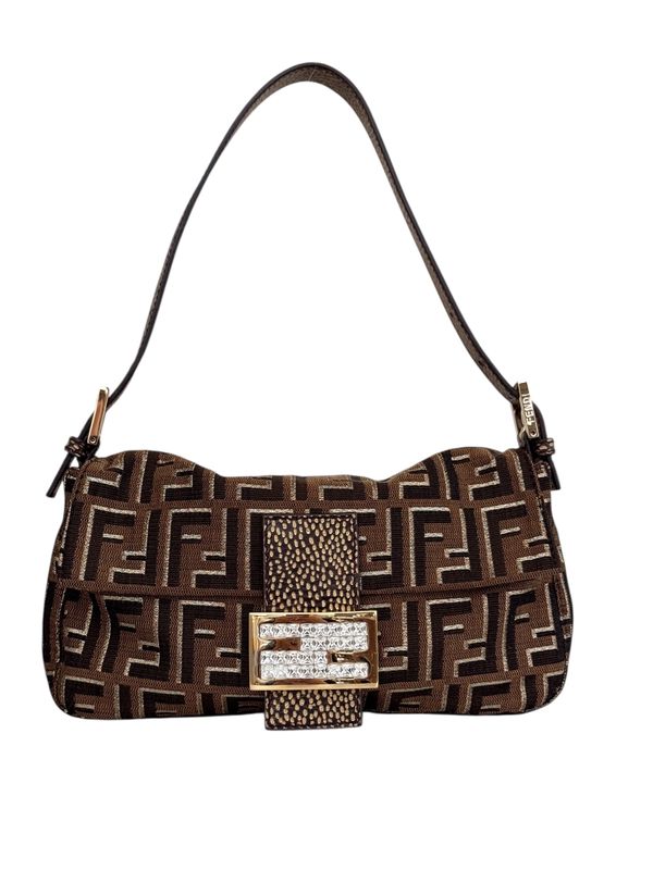 FENDI VINTAGE FF METALLIC ZUCCA BAGUETTE SHOULDER BAG