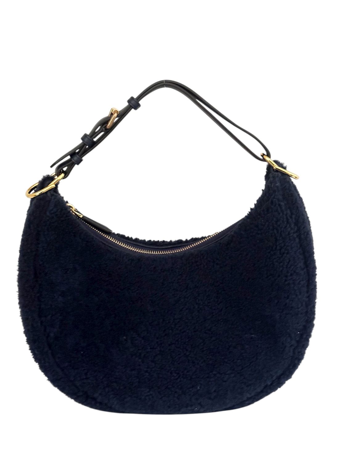 FENDI FENDIGRAPHY NAVY SHEARLING SHOULDER BAG