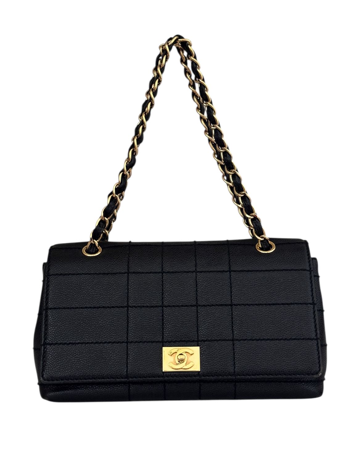 CHANEL CC CAVIAR LEATHER CHOCOLATE BAR QUILT FLAP SHOULDER BAG