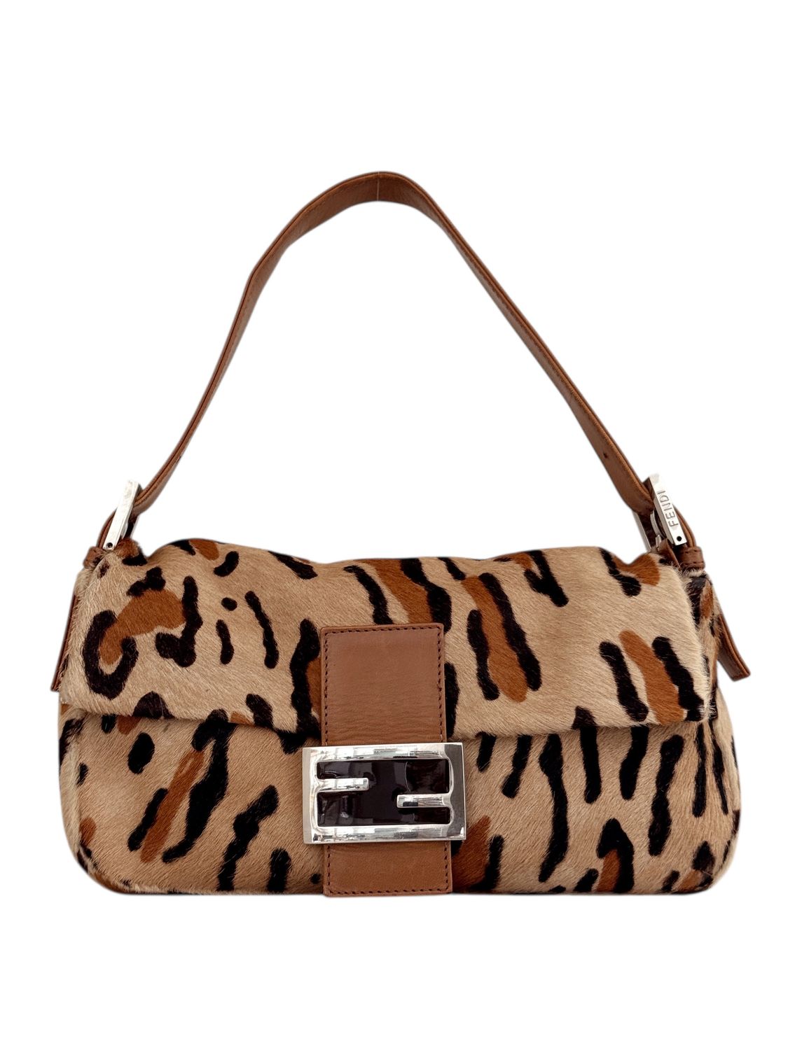 FENDI VINTAGE PONY HAIR AND LEATHER CHEETAH PRINT BAGUETTE BAG