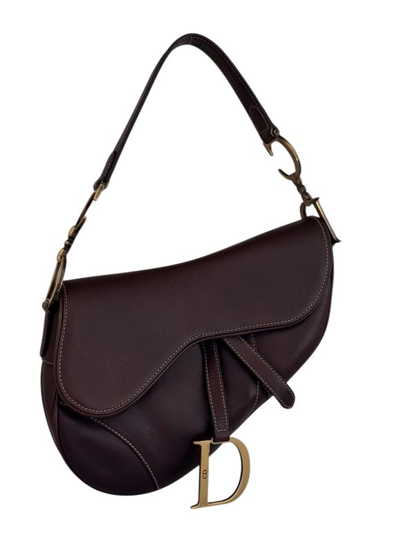 CHRISTIAN DIOR VINTAGE DARK BROWN LEATHER SADDLE BAG