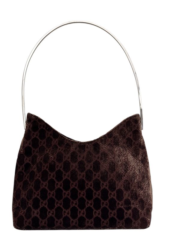 VINTAGE GUCCI BROWN VELVET GG SHOULDER BAG