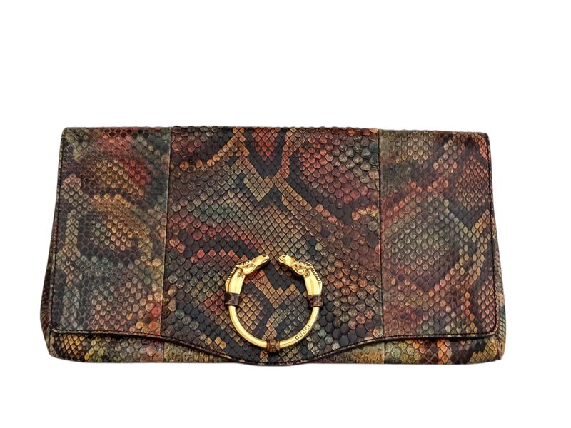GUCCI VINTAGE PYTHON LEATHER HORSE HEAD OVERSIZED BAG CLUTCH