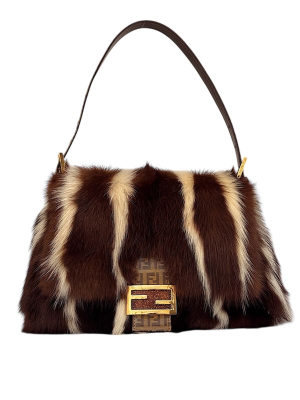FENDI LIMITED EDITION FUR STRIPE MAMA BAGUETTE SHOULDER BAG