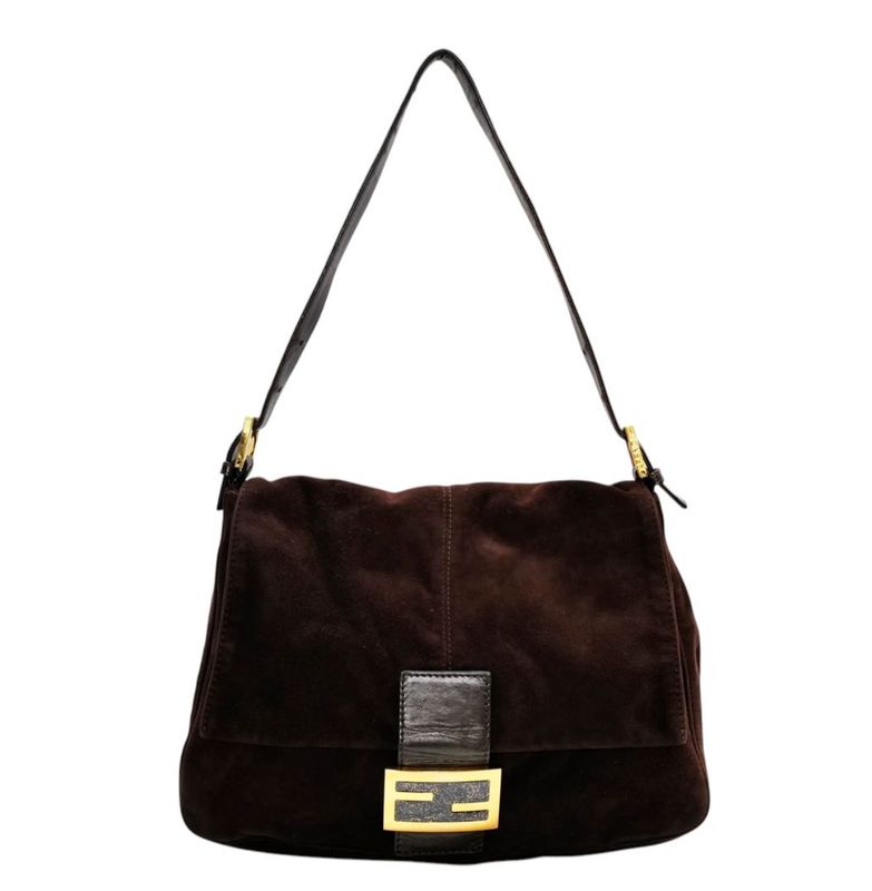 FENDI VINTAGE BROWN SUEDE MAMA BAGUETTE SHOULDER BAG