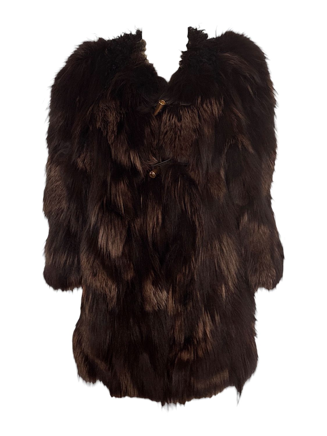 MIU MIU BLACK BROWN FOX FUR &amp; MONGOLIAN LAMB COAT