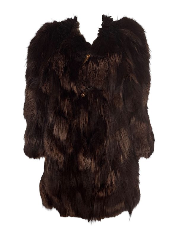 MIU MIU BLACK BROWN FOX FUR &amp; MONGOLIAN LAMB COAT