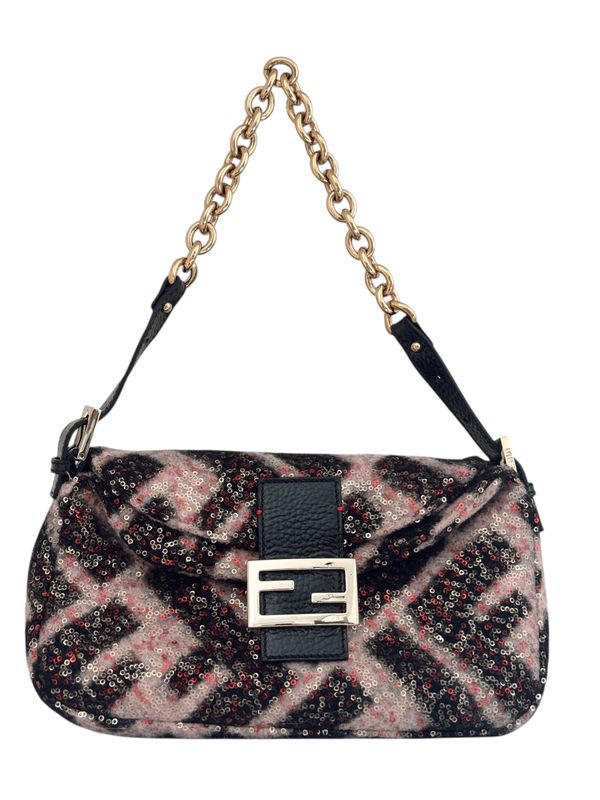 FENDI FF SEQUIN BAGUETTE SHOULDER BAG