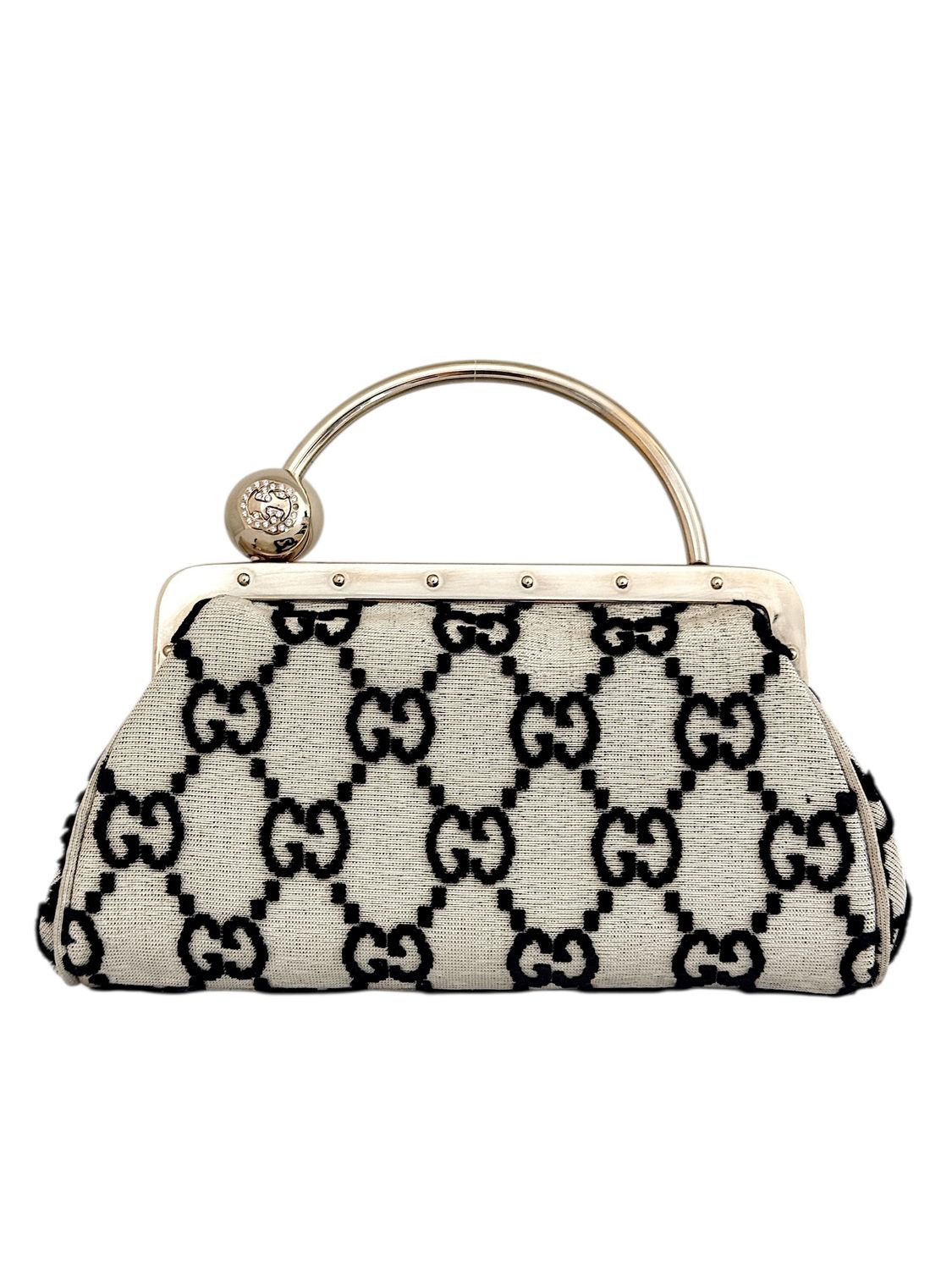 GUCCI GG MONOGRAM GOLD FRAME MINI EVENING BAG