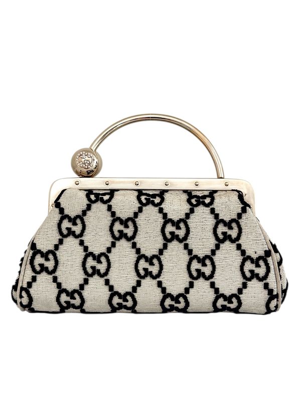 GUCCI GG MONOGRAM GOLD FRAME MINI EVENING BAG