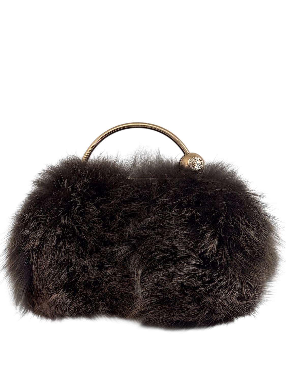 GUCCI FOX FUR GG GOLD FRAME MINI EVENING BAG
