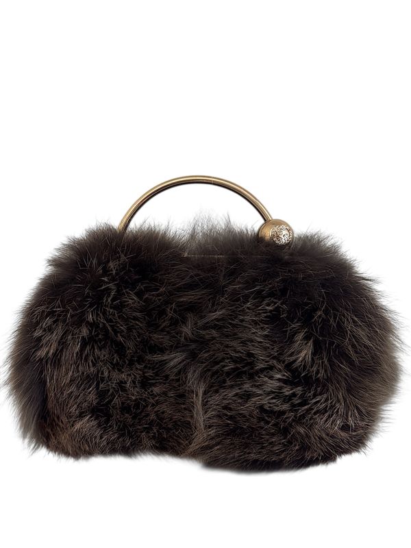 GUCCI FOX FUR GG GOLD FRAME MINI EVENING BAG