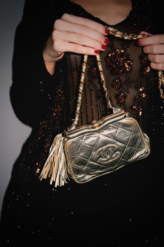 CHANEL VINTAGE 1989 - 1991 CC QUILTED GOLD / SILVER LEATHER MINI WAIST BAG CHAIN BELT