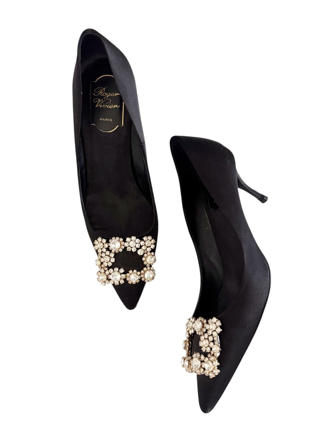 ROGER VIVIER SATIN CRYSTAL PUMPS HEELS / IT 37.5
