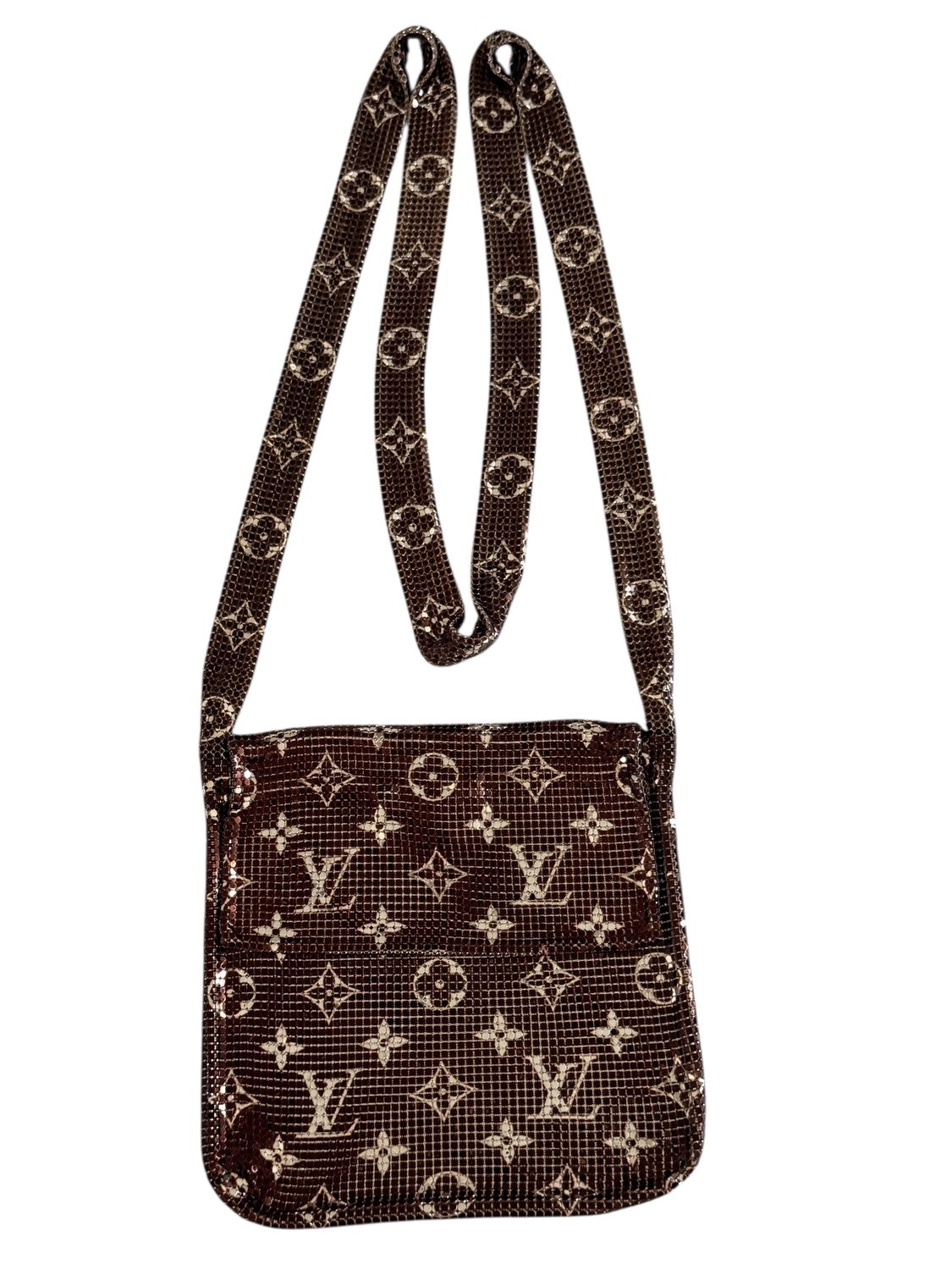 LOUIS VUITTON RARE LV LOGO PRINT METAL MESH FLAP CROSSBODY BAG