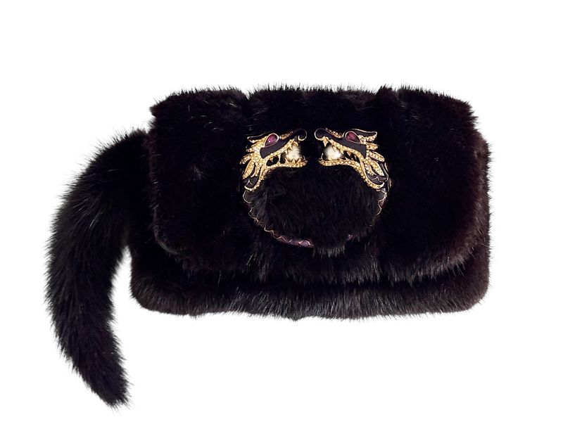 GUCCI VINTAGE MINK FUR DRAGON EVENING BAG TOM FORD ERA