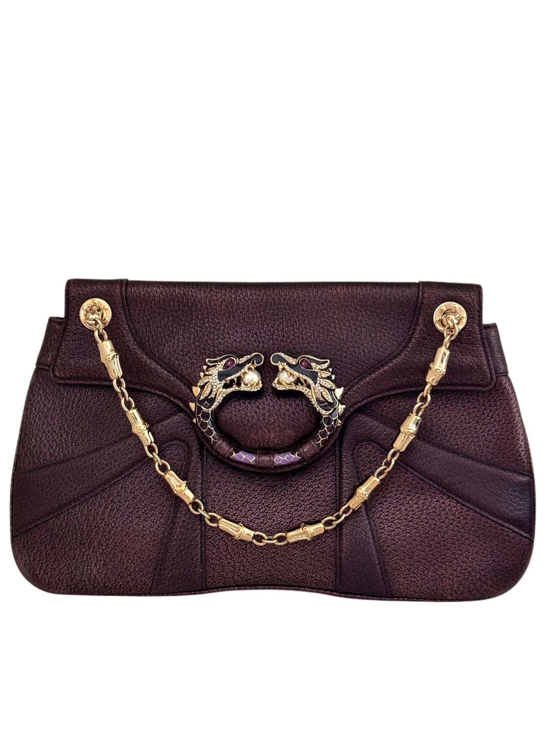 GUCCI VINTAGE LEATHER DRAGON SHOULDER BAG TOM FORD ERA