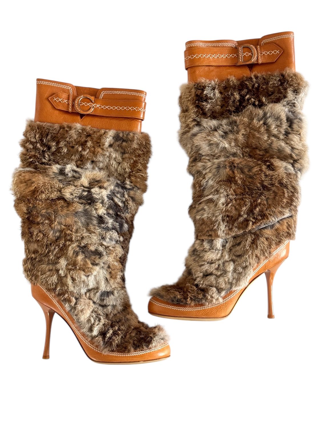 CHRISTIAN DIOR VINTAGE FUR BOOTS HEELS / IT 37.5