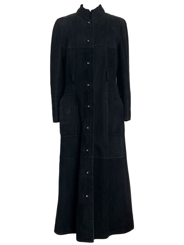 CHANEL VINTAGE 1996 SHEARLING LEATHER JACKET COAT WITH CC LOGO BUTTONS