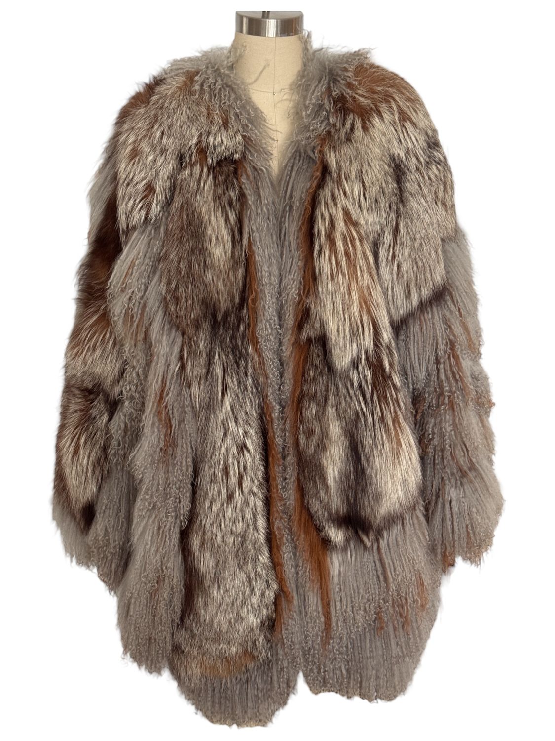 VINTAGE MONGOLIAN LAMB AND FOX FUR COUTURE COAT