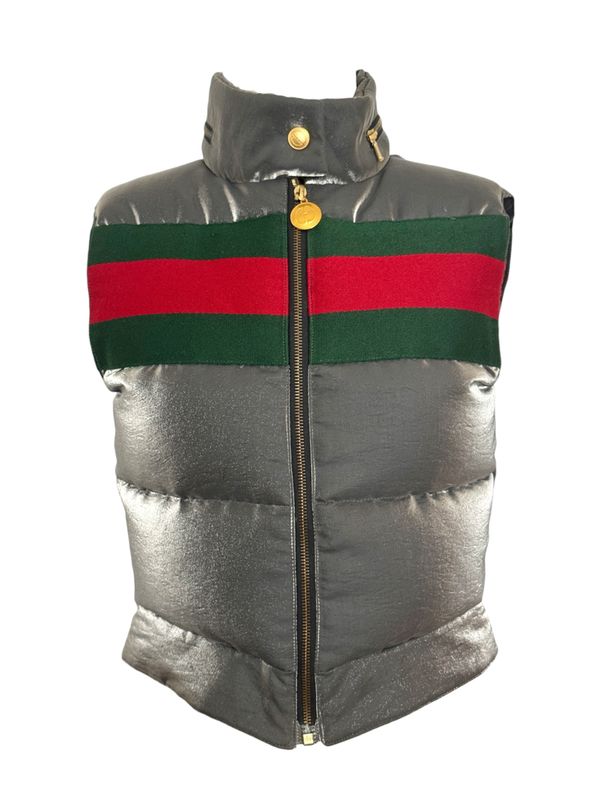 GUCCI VINTAGE WEBBING STRIPE PUFFER VEST APRES SKI