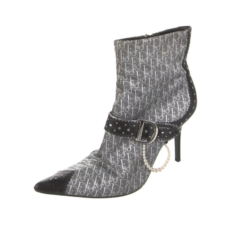 CHRISTIAN DIOR VINTAGE MONOGRAM BOOTS WITH FAUX PEARL DETAILS / IT 39