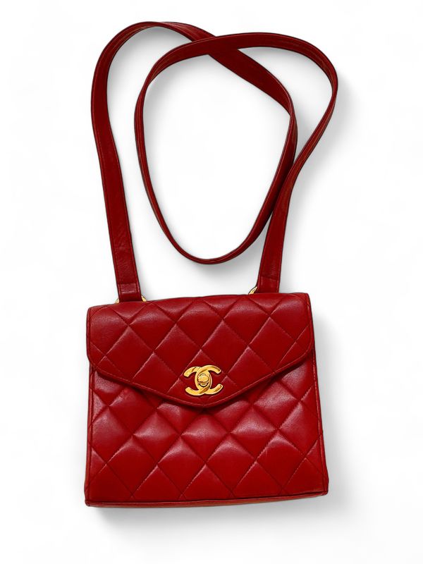 CHANEL CC FLAP RED QUILTED LEATHER CROSSBODY SHOULDER BAG