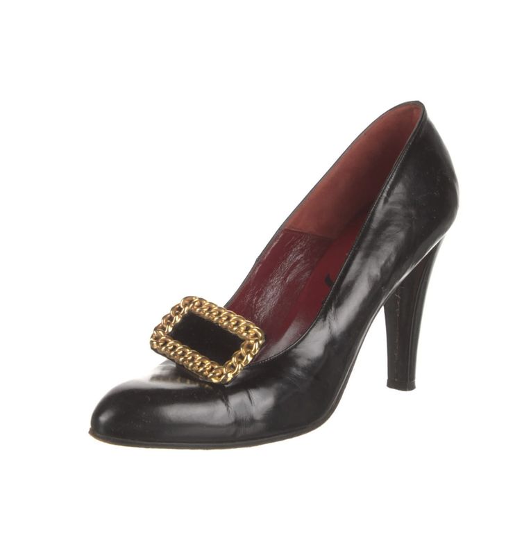 YVES SAINT LAURENT YSL BLACK GOLD CHAIN DETAIL PUMPS HEELS IT 39 / US 9