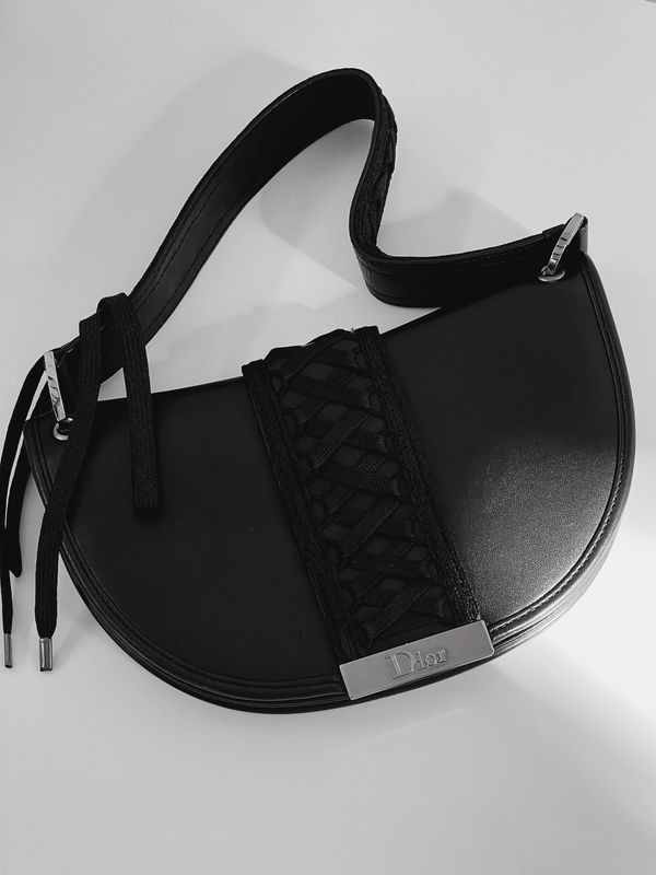 CHRISTIAN DIOR VINTAGE BLACK LEATHER CORSET MINI BAG