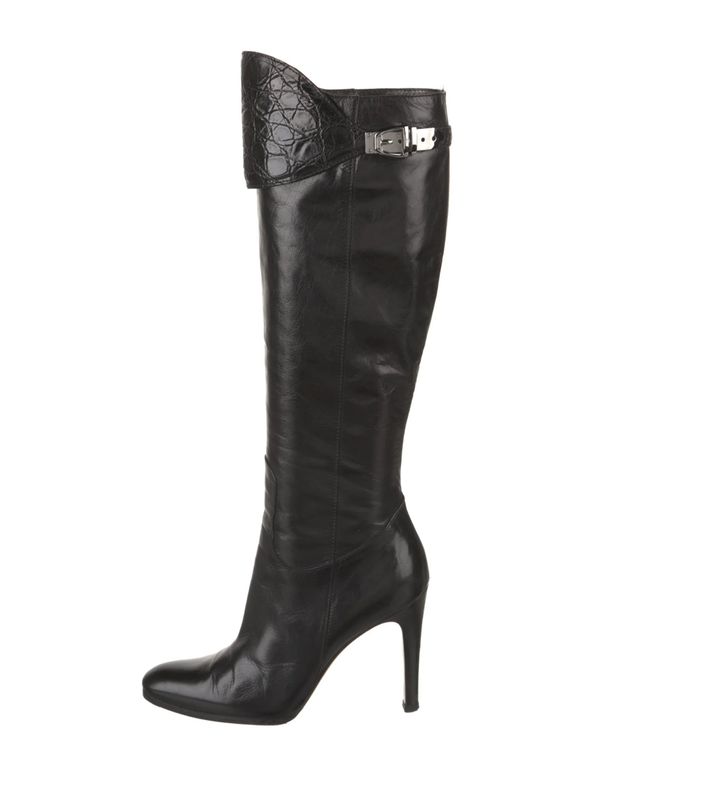 GUCCI GG BLACK LEATHER CROC DETAIL OTK TALL RIDING BOOTS / 8B