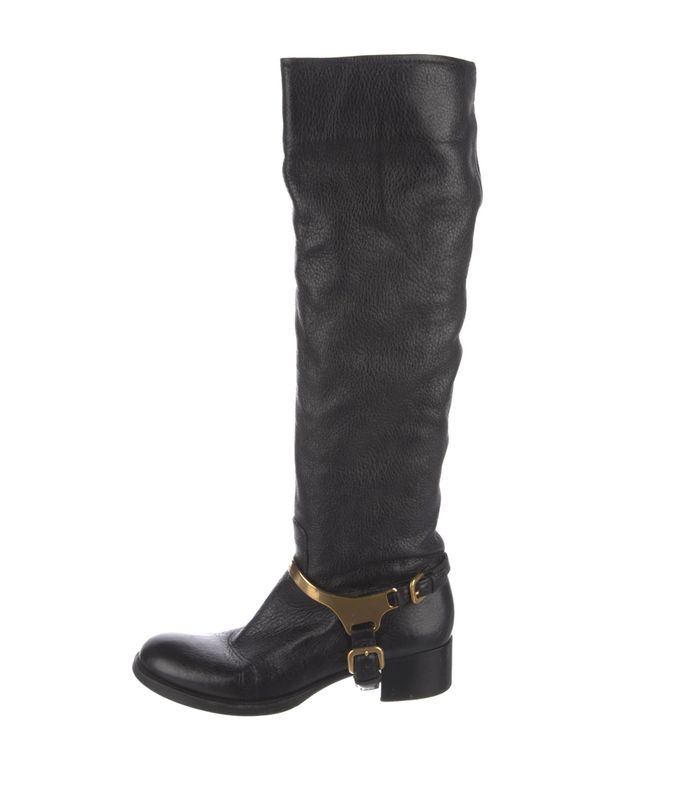PRADA VINTAGE OTK HARNESS BLACK  LEATHER TALL BOOTS / IT 38