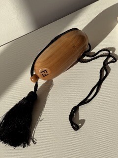 ​RARE 80'S FENDI WOOD CAPSULE PILL BOX EVENING BAG WITH BLACK &amp; BROWN TASSELS