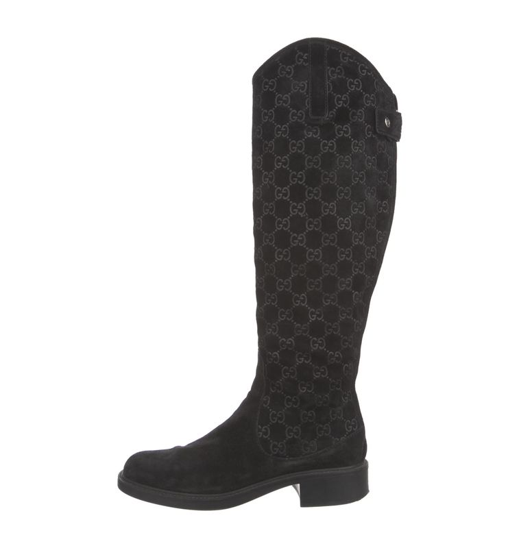 GUCCI GG BLACK SUEDE LEATHER TALL RIDING BOOTS IT 38