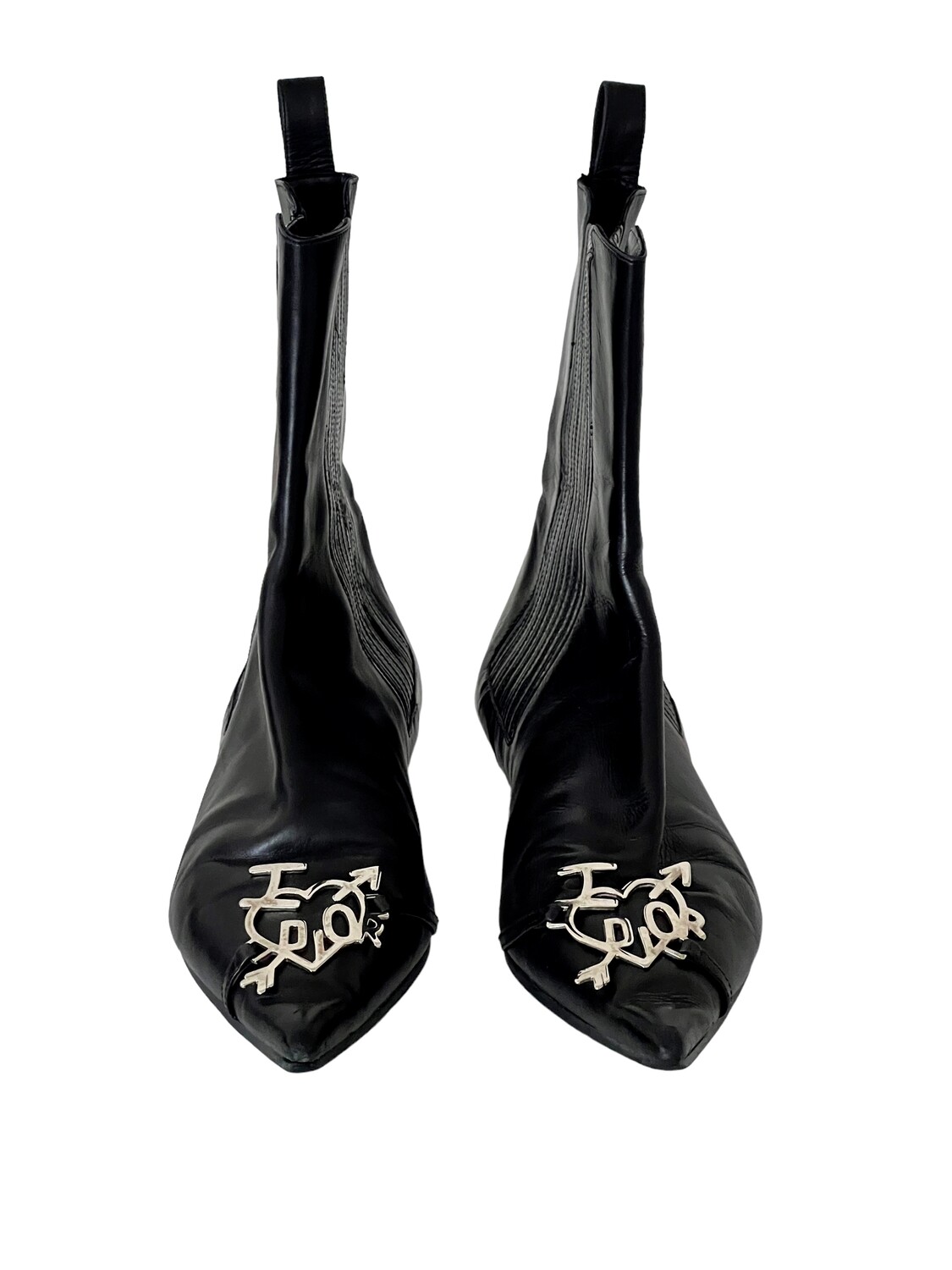 CHRISTIAN DIOR VINTAGE "I HEART DIOR" LOGO BLACK BOOTS WITH LOGO PLATE 37.5