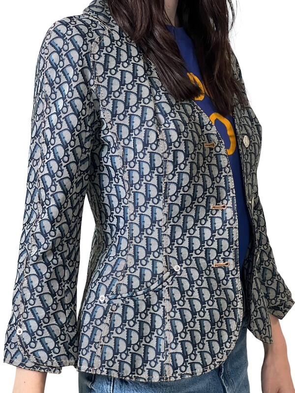CHRISTIAN DIOR VINTAGE MONOGRAM LOGO DENIM JACKET FR 38