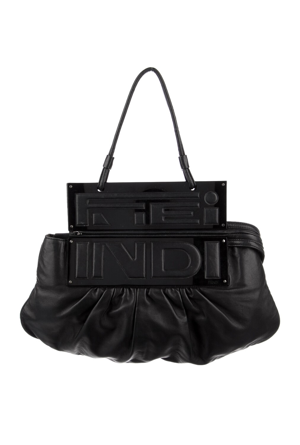 FENDI VINTAGE BLACK LEATHER 2 WAY CLUTCH SHOULDER BAG