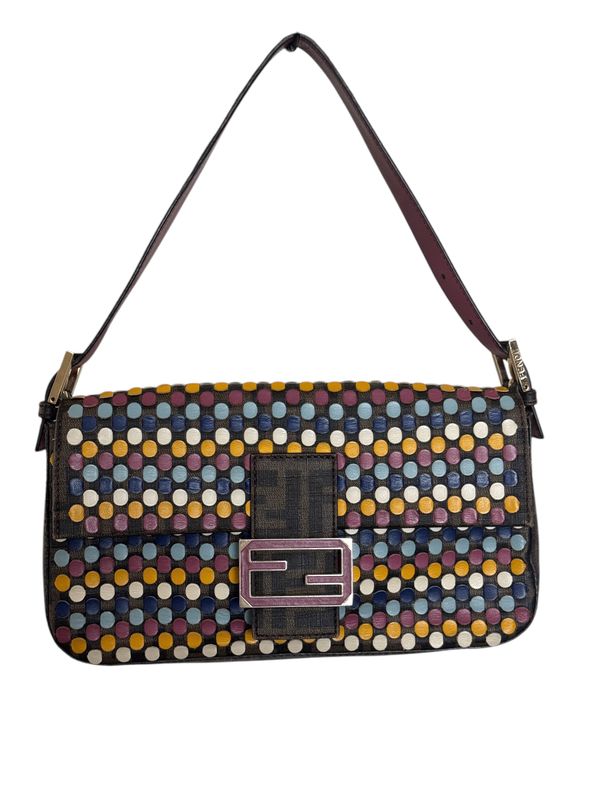 FENDI VINTAGE MULTI COLOR LEATHER DOT BAGUETTE SHOULDER BAG