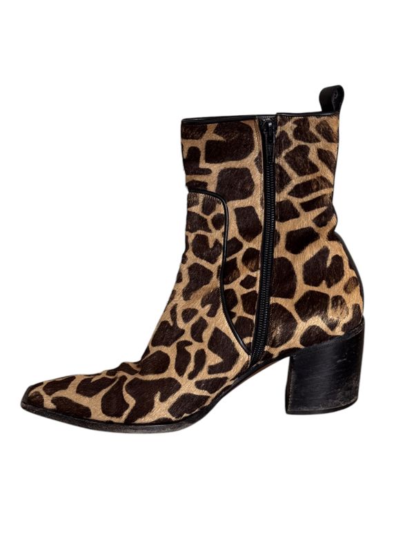 FENDI VINTAGE ANIMAL PRINT PONY HAIR CHELSEA BOOTS